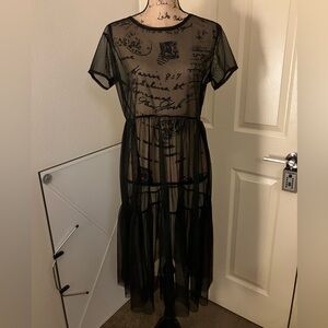 Boohoo London sheer mesh black midi dress ruffle frill